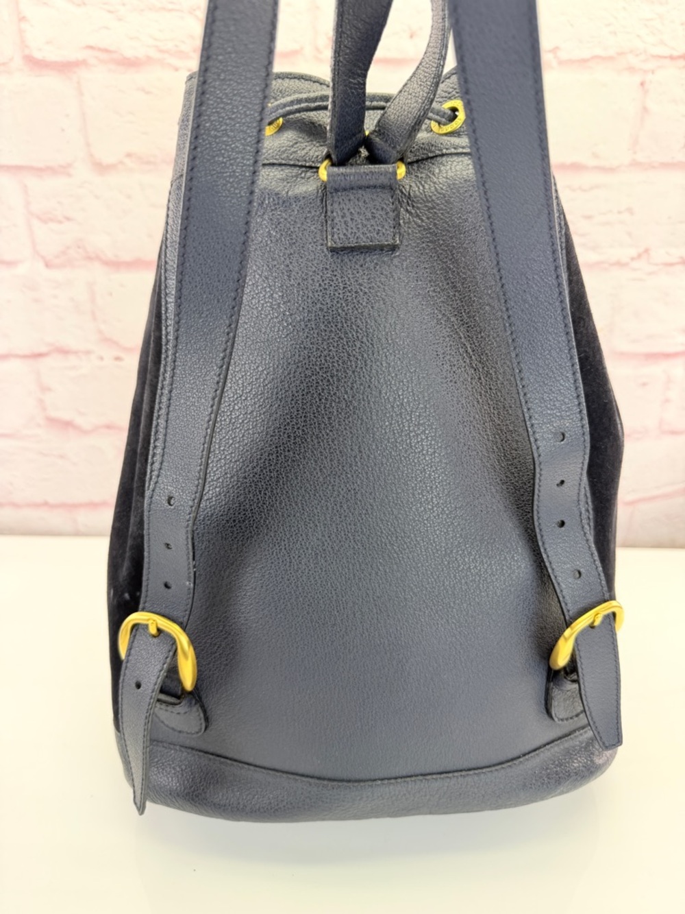 Gucci Navy Suede Bamboo Vintage Drawstring Backpack - Picture 3 of 15